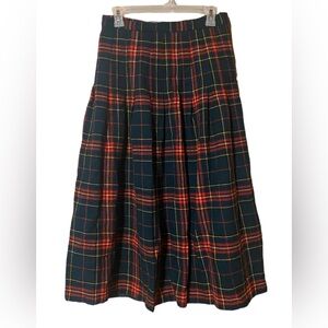 Vintage Deans of Scotland 100% Wool Skirt Womens 12 Red Plaid Pleated Midi lined